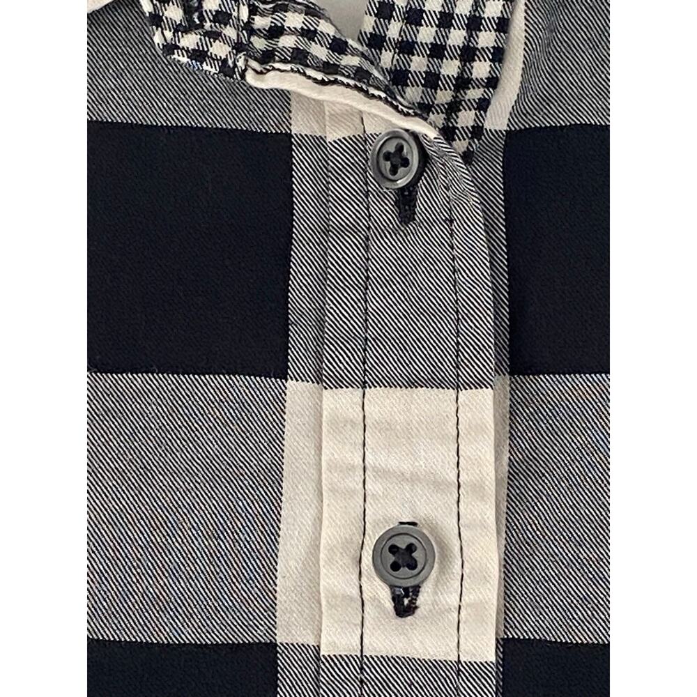 XL TALBOTS Black Plaid Buffalo Check Button Up Dress Shirt Cotton EUC - Picture 3 of 9